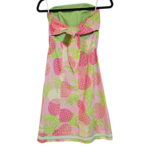 Lilly Pulitzer Strapless Pink & Green Pineapple Print Dress Spring Pastel Preppy - Picture 2 of 15